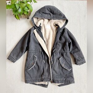 Zara Fleece Lined Black Denim Parka Coat